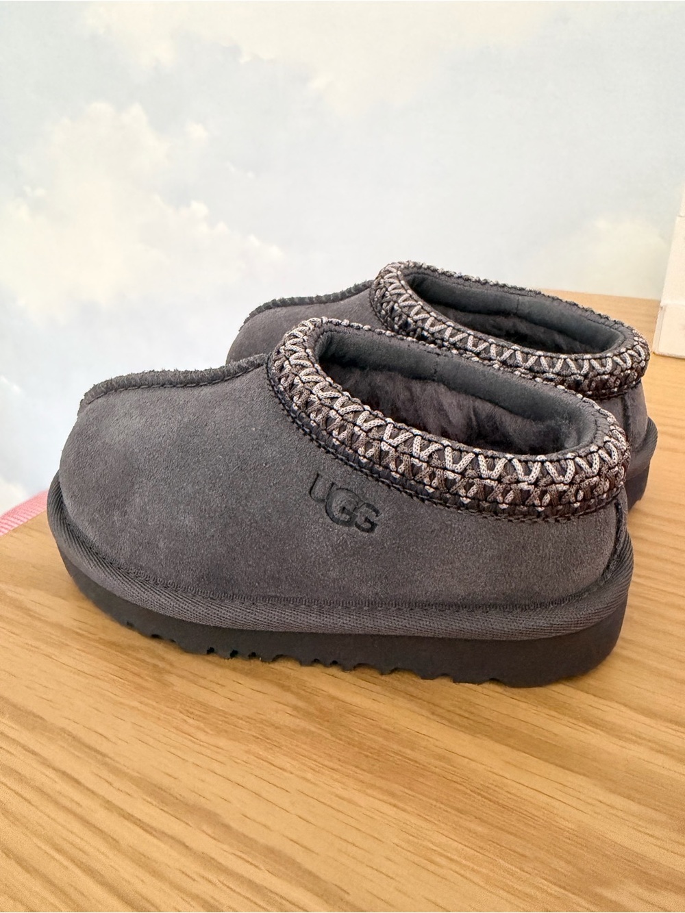 UGG Charcoal Grey Kids Cozy Slip-On Suede Slippers